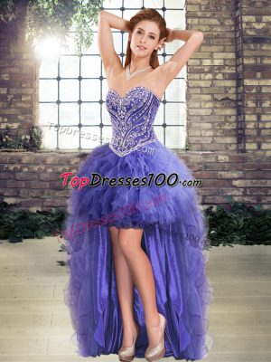 Colorful Lavender Sleeveless Beading and Ruffles High Low Party Dress Wholesale