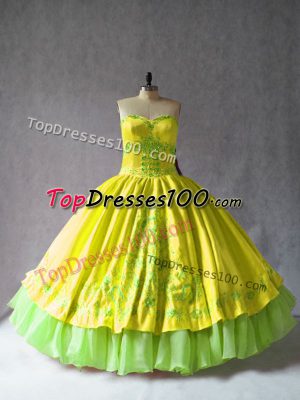 Embroidery 15th Birthday Dress Yellow Lace Up Sleeveless Floor Length
