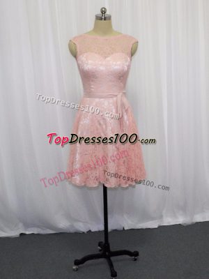 Fine Pink and Baby Pink Zipper Scoop Beading and Lace Prom Evening Gown Lace Sleeveless