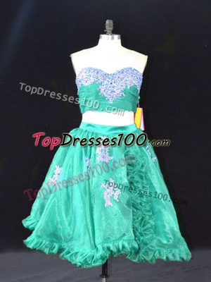 Captivating Turquoise Sweetheart Neckline Appliques and Ruffles Prom Evening Gown Sleeveless Zipper