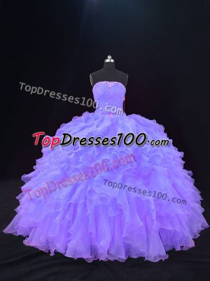 Smart Purple Ball Gowns Beading and Ruffles 15 Quinceanera Dress Lace Up Organza Sleeveless Floor Length