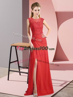 Best Chiffon Scoop Sleeveless Zipper Beading Prom Gown in Red