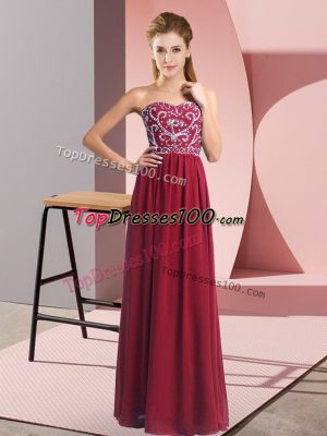 Custom Fit Wine Red Chiffon Lace Up Sweetheart Sleeveless Floor Length Evening Wear Beading