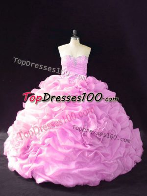 Beautiful Lilac Ball Gowns Beading and Pick Ups and Hand Made Flower Quinceanera Dresses Lace Up Organza Sleeveless