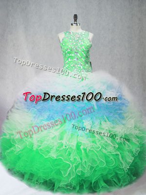 Graceful Multi-color Ball Gowns Beading and Ruffles Sweet 16 Dress Zipper Tulle Sleeveless Floor Length