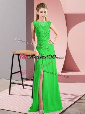 Custom Fit Green Sleeveless Beading Floor Length