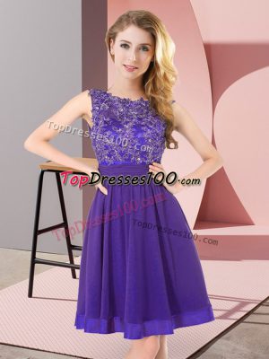 Scoop Sleeveless Backless Court Dresses for Sweet 16 Purple Chiffon