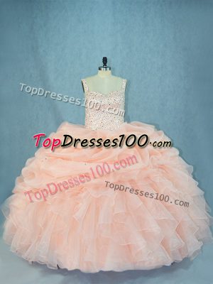 Hot Sale Peach Quinceanera Dresses Sweet 16 and Quinceanera with Beading Straps Sleeveless Lace Up