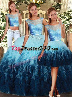 Multi-color Sleeveless Lace and Ruffles Floor Length Sweet 16 Dress