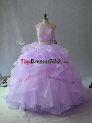 Lavender Sleeveless Beading and Ruffles Backless Vestidos de Quinceanera