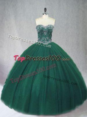 Customized Dark Green Sweetheart Neckline Beading Sweet 16 Dress Sleeveless Lace Up