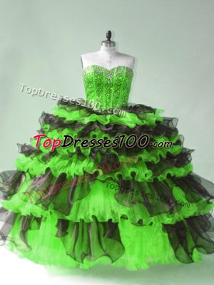 Smart Sleeveless Floor Length Beading and Ruffles and Ruffled Layers Lace Up Ball Gown Prom Dress