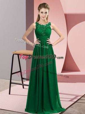 Great Beading and Appliques Quinceanera Dama Dress Dark Green Zipper Sleeveless Floor Length