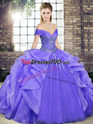 Lavender Lace Up Sweet 16 Dresses Beading and Ruffles Sleeveless Floor Length