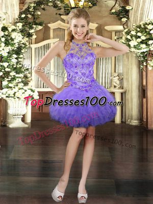 High Quality Lavender Sleeveless Beading and Ruffles Mini Length Custom Made Pageant Dress
