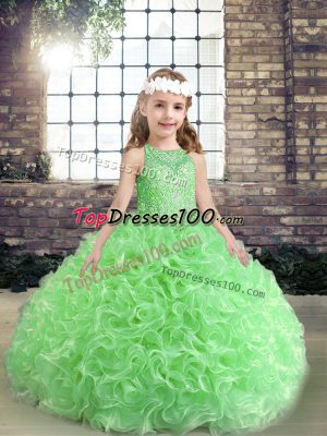 Admirable Fabric With Rolling Flowers Sleeveless Floor Length Little Girl Pageant Dress and Beading