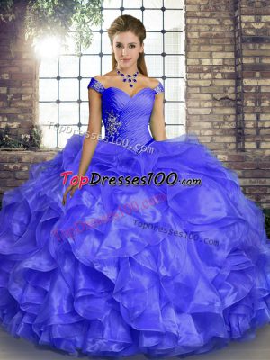 New Style Floor Length Lavender Sweet 16 Dresses Off The Shoulder Sleeveless Lace Up