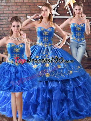Colorful Sweetheart Sleeveless Lace Up Sweet 16 Quinceanera Dress Blue Organza