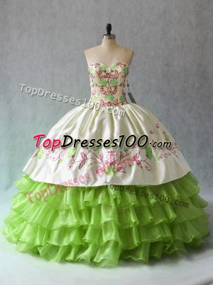 Sleeveless Floor Length Ruffled Layers Lace Up Quinceanera Gown with Green