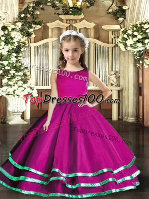 New Style Floor Length Fuchsia Pageant Dress Womens Scoop Sleeveless Lace Up