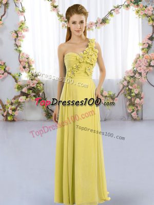 Dynamic Yellow Green Sleeveless Hand Made Flower Floor Length Dama Dress