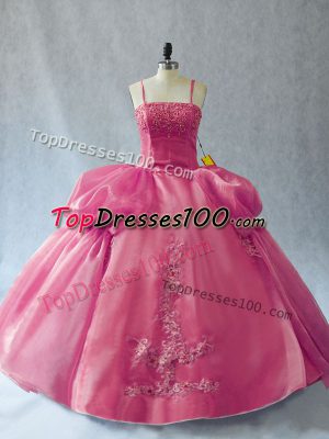 Popular Appliques 15th Birthday Dress Pink Lace Up Sleeveless Floor Length