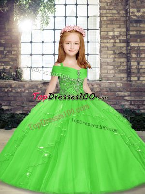 Enchanting Sleeveless Lace Up Floor Length Beading Little Girls Pageant Dress Wholesale