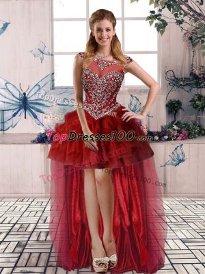 Attractive Burgundy Scoop Neckline Beading and Pick Ups Pageant Dress Wholesale Sleeveless Zipper