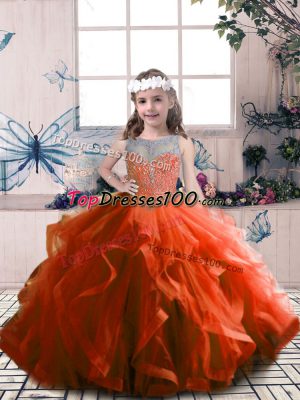 Custom Fit Floor Length Rust Red Custom Made Pageant Dress Scoop Sleeveless Lace Up