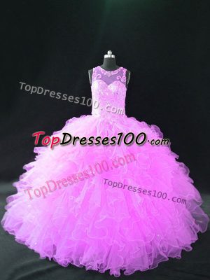 High Quality Lilac 15th Birthday Dress Sweet 16 and Quinceanera with Beading and Ruffles Scoop Sleeveless Lace Up