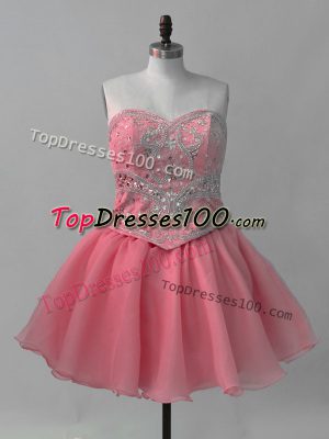 Sleeveless Lace Up Mini Length Beading Prom Evening Gown