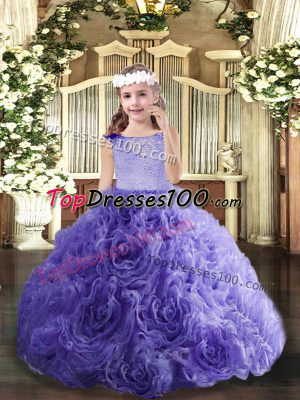 Trendy Fabric With Rolling Flowers Sleeveless Floor Length Kids Pageant Dress and Beading