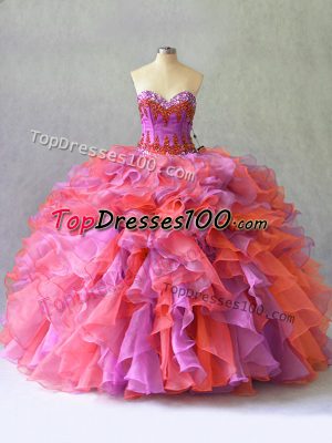 Floor Length Multi-color Quinceanera Gowns Organza Sleeveless Beading and Ruffles