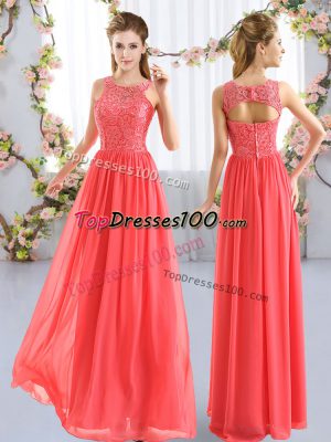 Deluxe Coral Red Scoop Neckline Lace Quinceanera Court Dresses Sleeveless Zipper