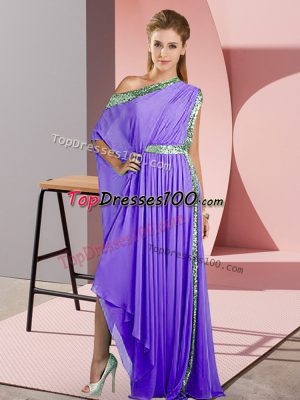 Sleeveless Asymmetrical Sequins Side Zipper Prom Gown with Lavender