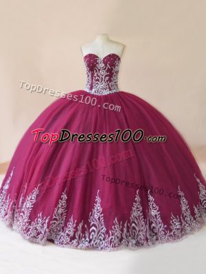 Fabulous Tulle Sweetheart Sleeveless Lace Up Embroidery Vestidos de Quinceanera in Burgundy