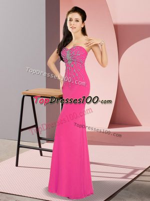 New Arrival Hot Pink Sleeveless Chiffon Zipper Formal Dresses for Prom and Party