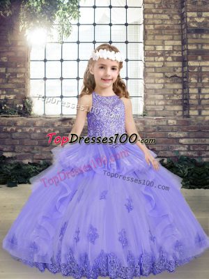 Lavender Sleeveless Beading and Appliques Floor Length Winning Pageant Gowns