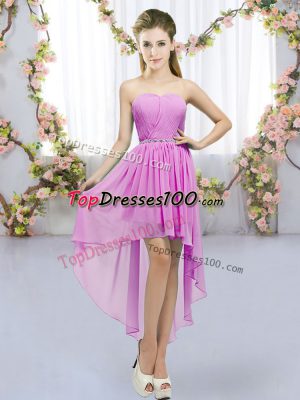 Lilac Empire Chiffon Sweetheart Sleeveless Beading High Low Lace Up Court Dresses for Sweet 16