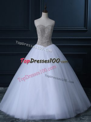 Modern Ball Gowns Wedding Gown White Sweetheart Tulle Sleeveless Floor Length Zipper
