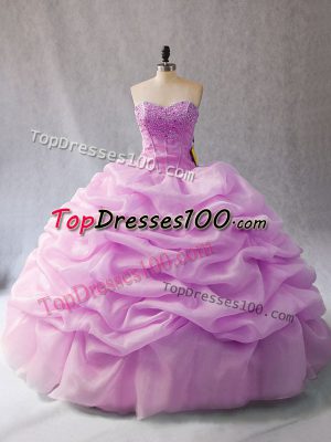 Lilac Sleeveless Floor Length Pick Ups Lace Up Sweet 16 Dresses