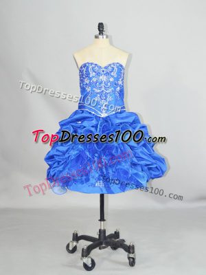 Attractive Blue Sleeveless Mini Length Beading and Ruffles and Pick Ups Lace Up Party Dress for Toddlers