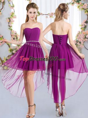 Elegant Chiffon Strapless Sleeveless Lace Up Beading Dama Dress in Purple