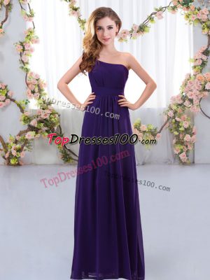 Customized Purple Sleeveless Floor Length Ruching Zipper Court Dresses for Sweet 16