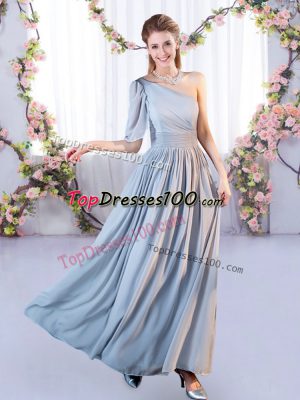 Empire Quinceanera Court Dresses Grey One Shoulder Chiffon Sleeveless Floor Length Lace Up