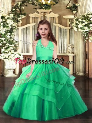 Turquoise Halter Top Lace Up Ruching Kids Formal Wear Sleeveless