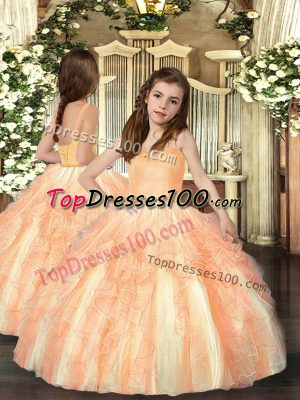 Tulle Straps Sleeveless Lace Up Ruffles Pageant Dress for Teens in Orange