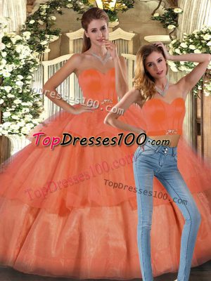 Hot Selling Orange Ball Gowns Ruffled Layers Vestidos de Quinceanera Lace Up Organza Sleeveless Floor Length