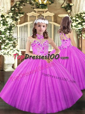 Perfect Appliques Girls Pageant Dresses Lilac Lace Up Sleeveless Floor Length
