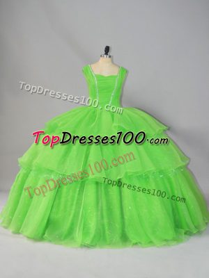 Delicate Ball Gowns Beading and Ruffled Layers and Ruching 15 Quinceanera Dress Lace Up Organza Sleeveless Floor Length